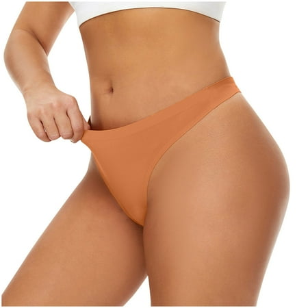 Ashirexll Thongs for Women  Silk Underwear for Women Solid Color Seamless No Show Stretch Thong Panties Orange XL