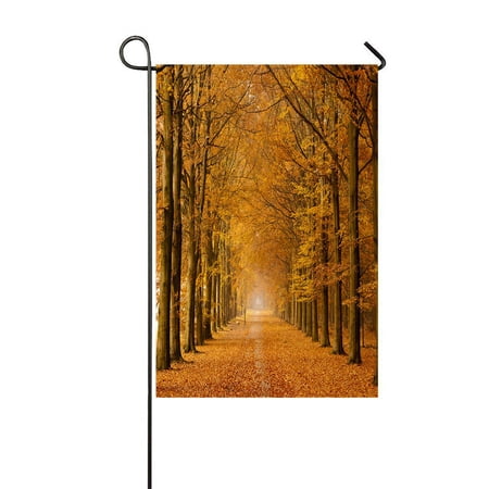 ABPHQTO Beautiful Autumn Lane In The Forest Home Outdoor Garden Flag House Banner Size 12x18 Inch