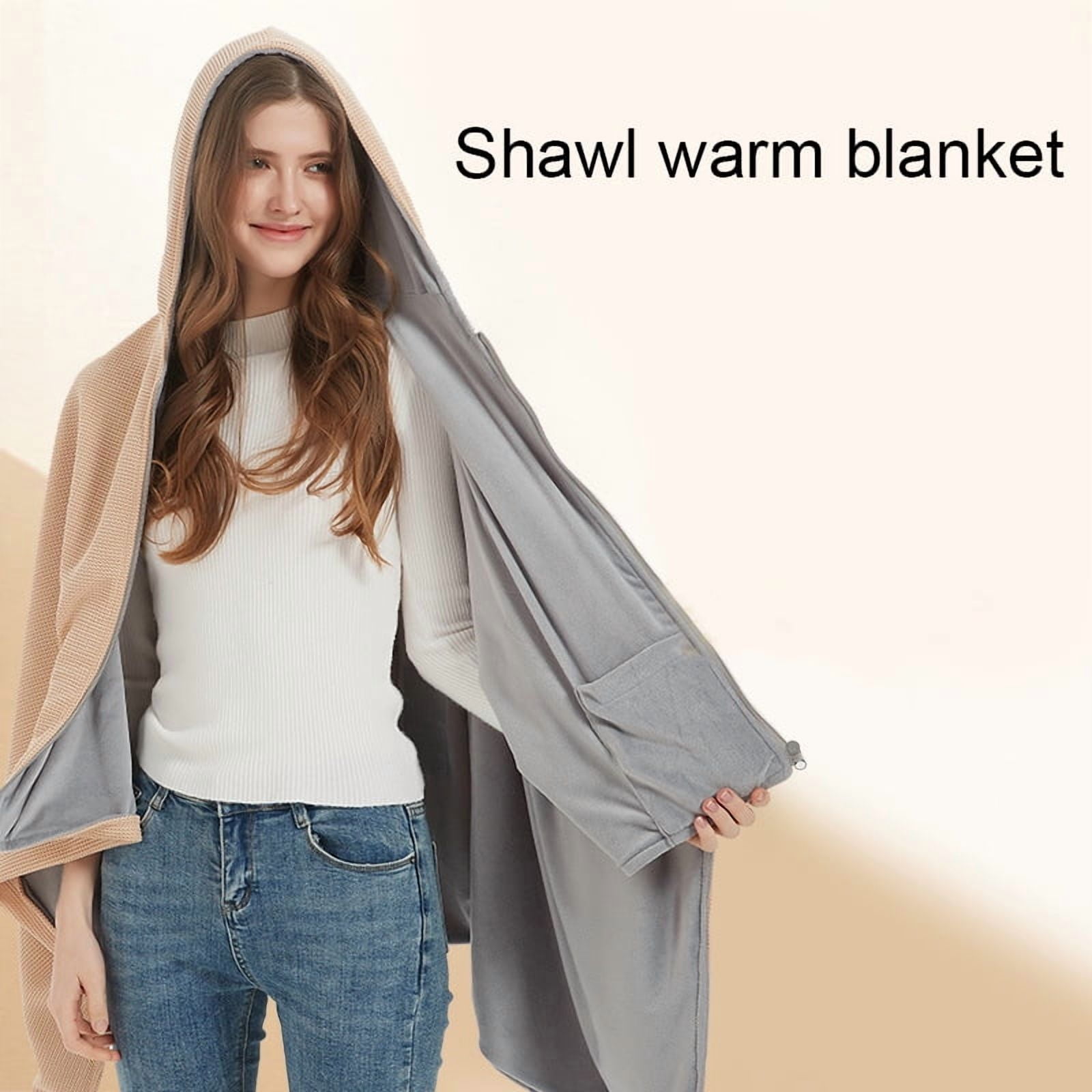 Heating Three USB Car Outdoor Camping Heating Cordless Outdoor Throw Blanket Heated with Hat,Portable Heated Shawl,Battery Operated,Electric Rechargeable for Camping