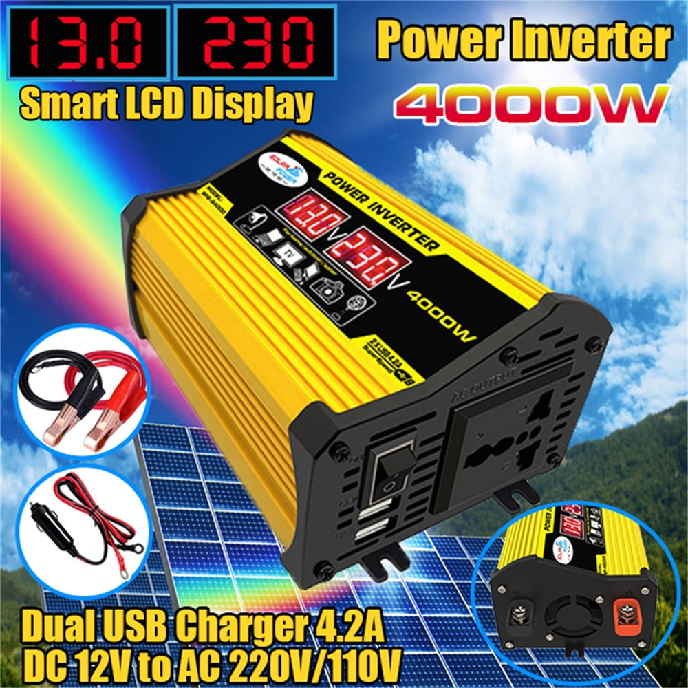 Meterk Portable Inverter Car Power Inverters DC12Volt To AC110/220Volt Transformer 4000W Modified SineWave Inverter Dual USB LED Display Auto Inverters