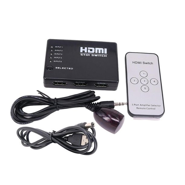 Divisor HDMI 5 en 1 Salida Interruptor de control remoto IR Puertos 5x1 HDCP 3D Video inteligente 4K Adaptador 2K para Sky Box Proyector DLP 360 TV - con cable de con cable de alimentación Sunnimix Adaptador divisor