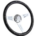 thumbnail image 1 of 380mm Black Wood Steering Wheel with Chrome Spokes and Ford Horn Button, 1 of 3