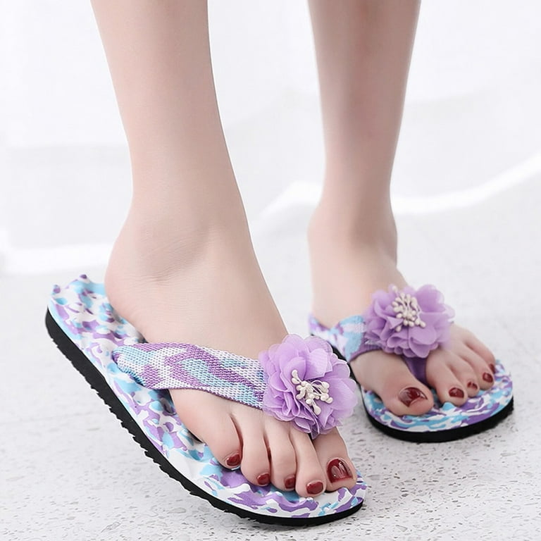  SuanlaTDS Fashion Spring and Summer Women Slippers Flip Flops  Floral with Flowers Beach Flat Bottom Women's Flip Flops Size 12 (Grey, 7.5)  : Clothing, Shoes & Jewelry