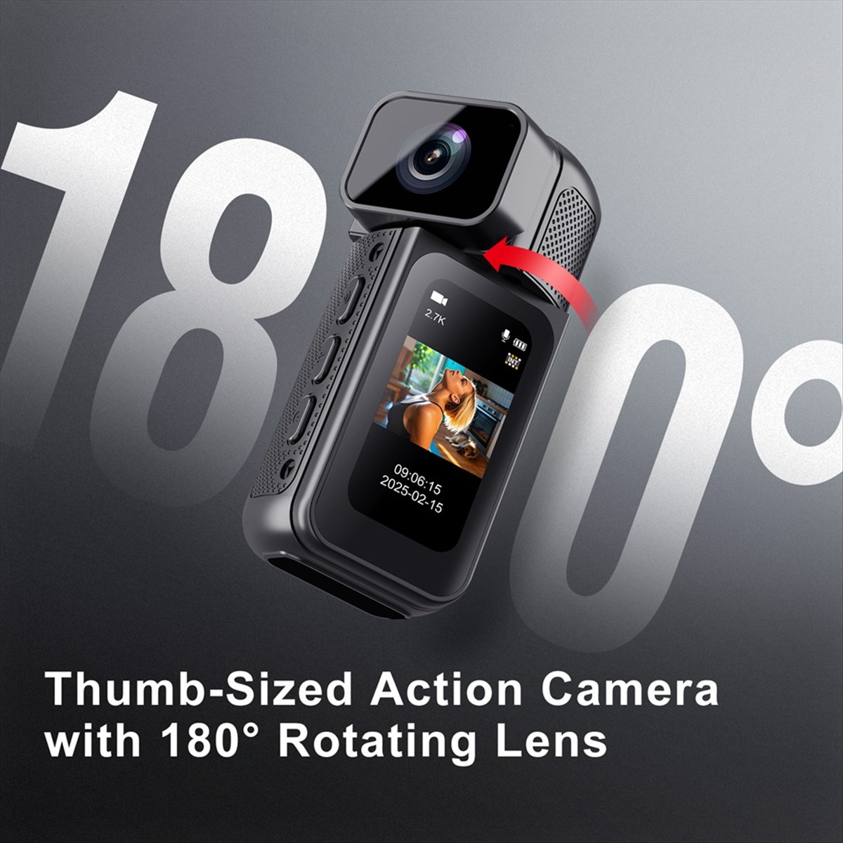 2.7K 1080P Thumb Camera 180° Rotate WIFI Sport Cycling Camera 1.47-Inch IPS Screen Digital Video Recorder Camera Black