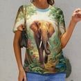 thumbnail image 6 of Colorful Elephant Flower Womens Tops Women's Fashion Casual Short Sleeve Flower Print Round Neck Pullover Top Blouse, 6 of 6