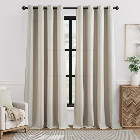 TRAHOO-JINCHAN Linen Textured Curtains for Living Room Darkening Bedroom Curtains Thermal Curtains Linen Look Thermal Insulated Curtains Grommet Top Window Drape, W52 x L96, Greyish Beige Curtain 1