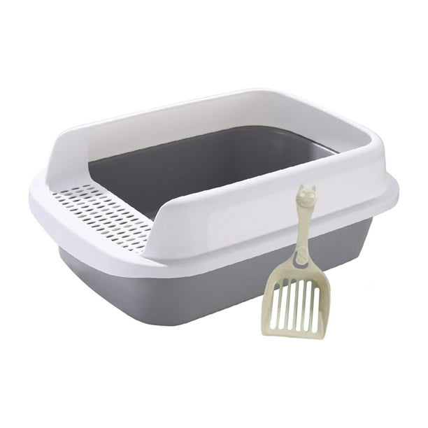 Caja de arena para gatos, orinal, inodoro, portátil, extraíble, a prueba de salpicaduras, grande, semicerrado, fácil de limpiar, para gatos de Gris Medio Sunnimix Bandeja de arena para gatos