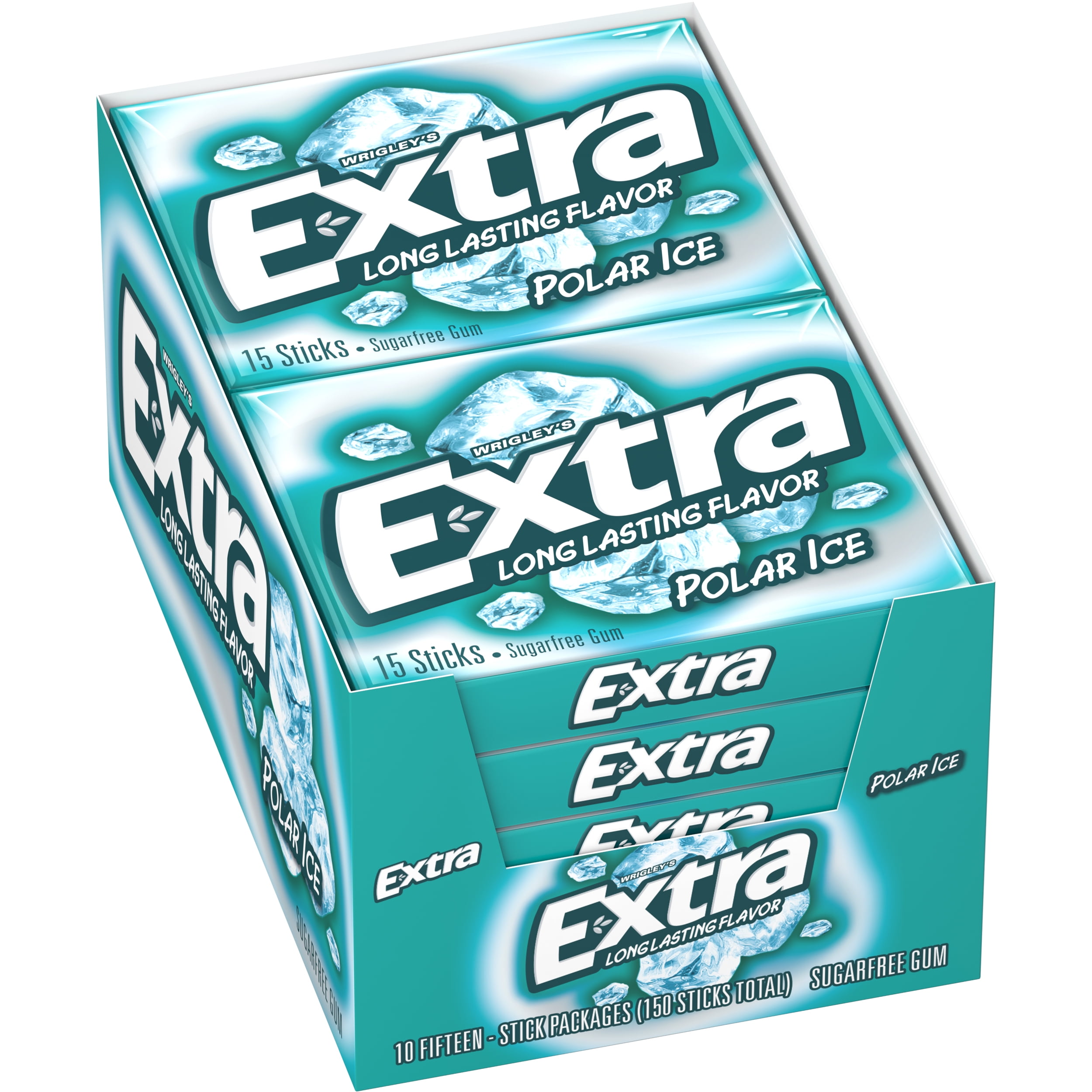 Extra Gum, Polar Ice, Sugar Free, 15 Sticks (Pack of 10)