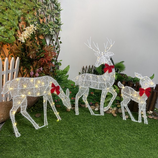 Juego familiar de ciervos navideños grandes de 3 piezas, bufanda dorada, decoración de jardín de renos navideños