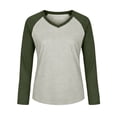 thumbnail image 7 of Color Block Raglan Sleeve V Neck Contrast Dark Green Sleeve Curved Hem Long Sleeve Casual Baseball Tee for Women Spring Fall Basic Layering Top, 7 of 7