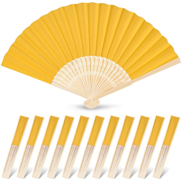 Ventiladores de mano JOHOUSE, papel amarillo, plegables, 21 cm, 12 unidades