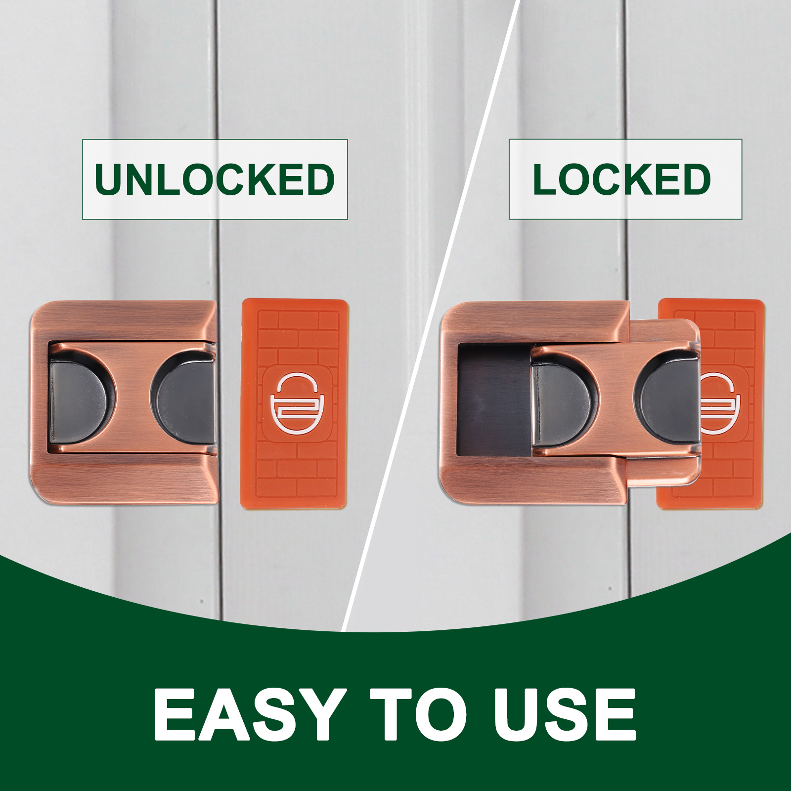 Uxcell 2Pcs Home Security Door Lock, Door Reinforcement Lock Latch, Upgraded Safety Night Lock Extra Protective Door Lock for Inward Swinging Door, Bronze