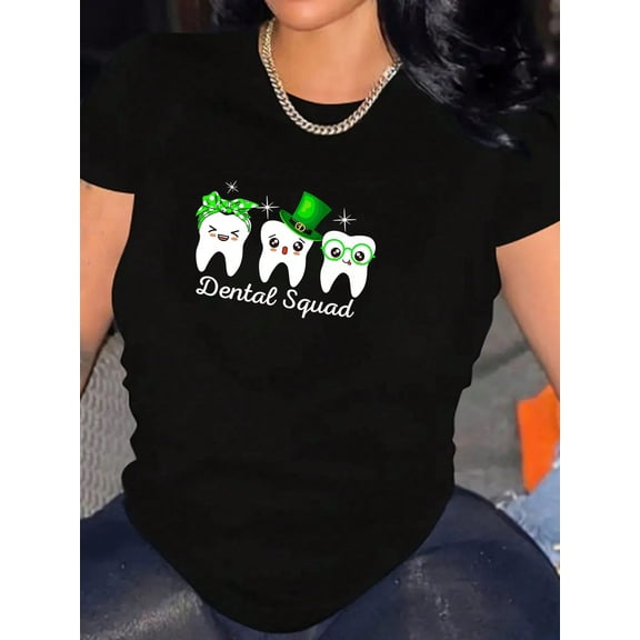 Funny St Patricks Day Dental Squad Gift for Women Short Sleeve Graphic T-Shirt