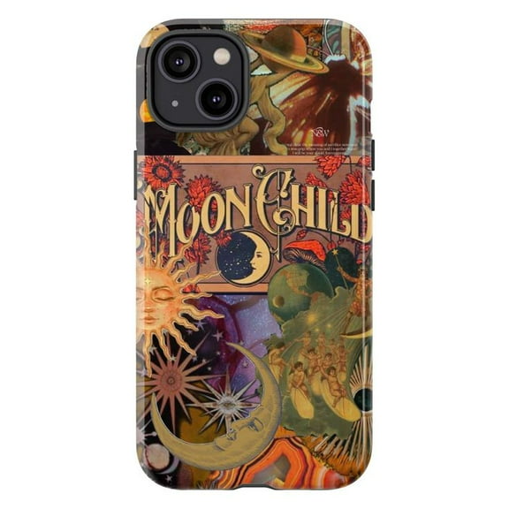 Moon Child Vintage Cosmic Art Phone Case, Retro Sun and Moon Design iPhone Cover, Boho Astrology Protective Case for iPhone 16 15 14 13 12 11 Pro Max Mini