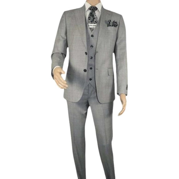 Men Suit BERLUSCONI Turkey 100% Italian Wool Super 180's 3pc Vested #Ber10 Gray