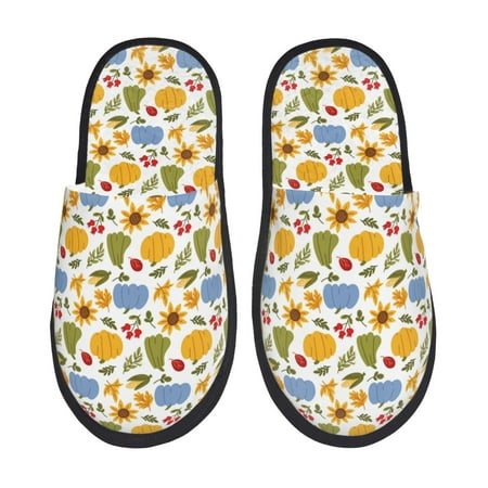 Balery Autumn Pumpkins Blooms Slient Indoor Furry Fleece Comfort House Shoes Soft Non-Slip Home Shoes Cotton slippers House Slippers-- Medium