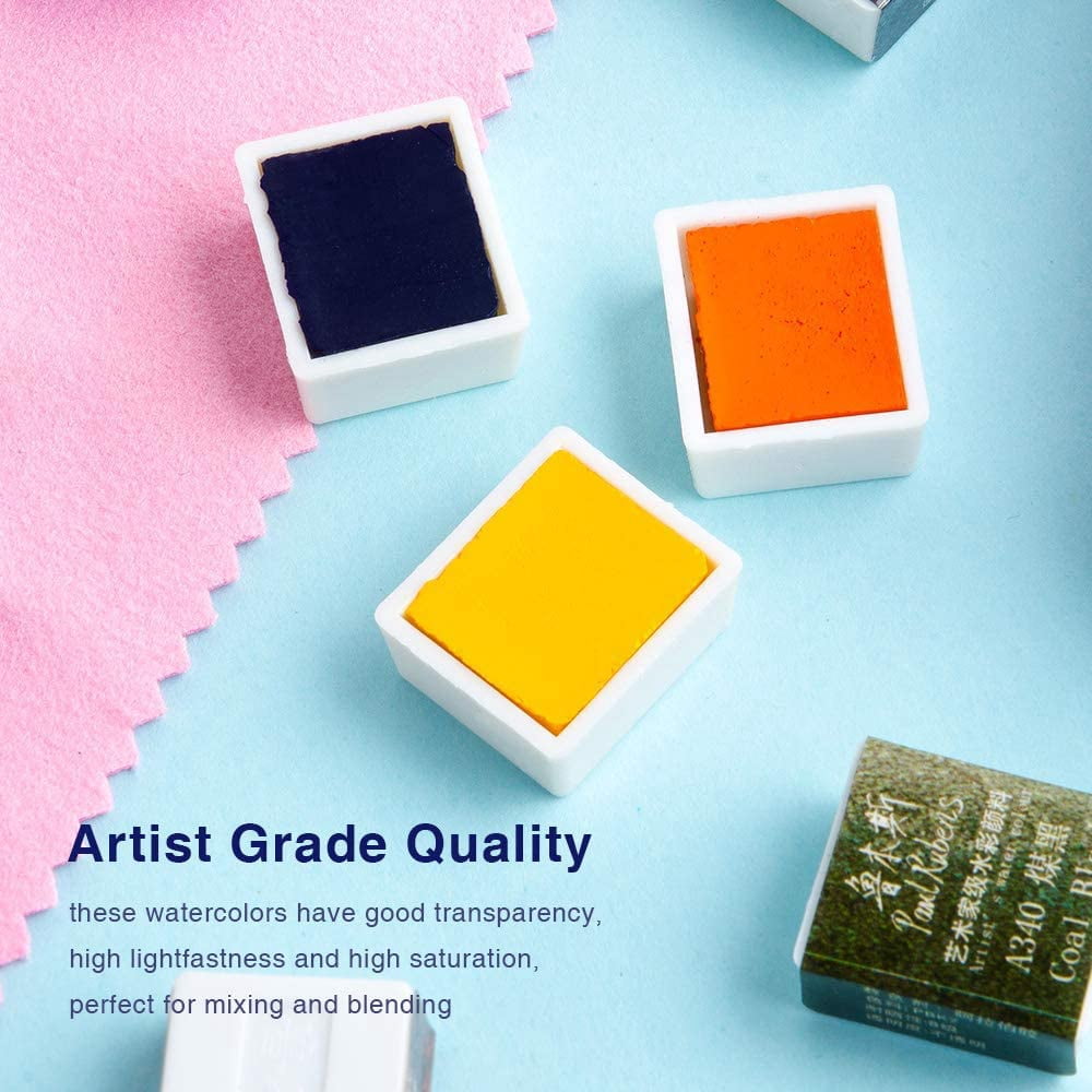 Paul Rubens Artist Grade Watercolor Paint, 48 Colors Solid Cakes with Portable Metal Box for Artists, Beginners, Hobbyists, Students