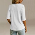 thumbnail image 4 of JIAYUE Women's T Shirt Fashion Classic Knit Casual Solid Color Three Quarter Length Sleeve Tunic Shirts Comfort Crew Neck Button Down Tees Loose Female Versatile Daily Loose Fit Tops, 4 of 5
