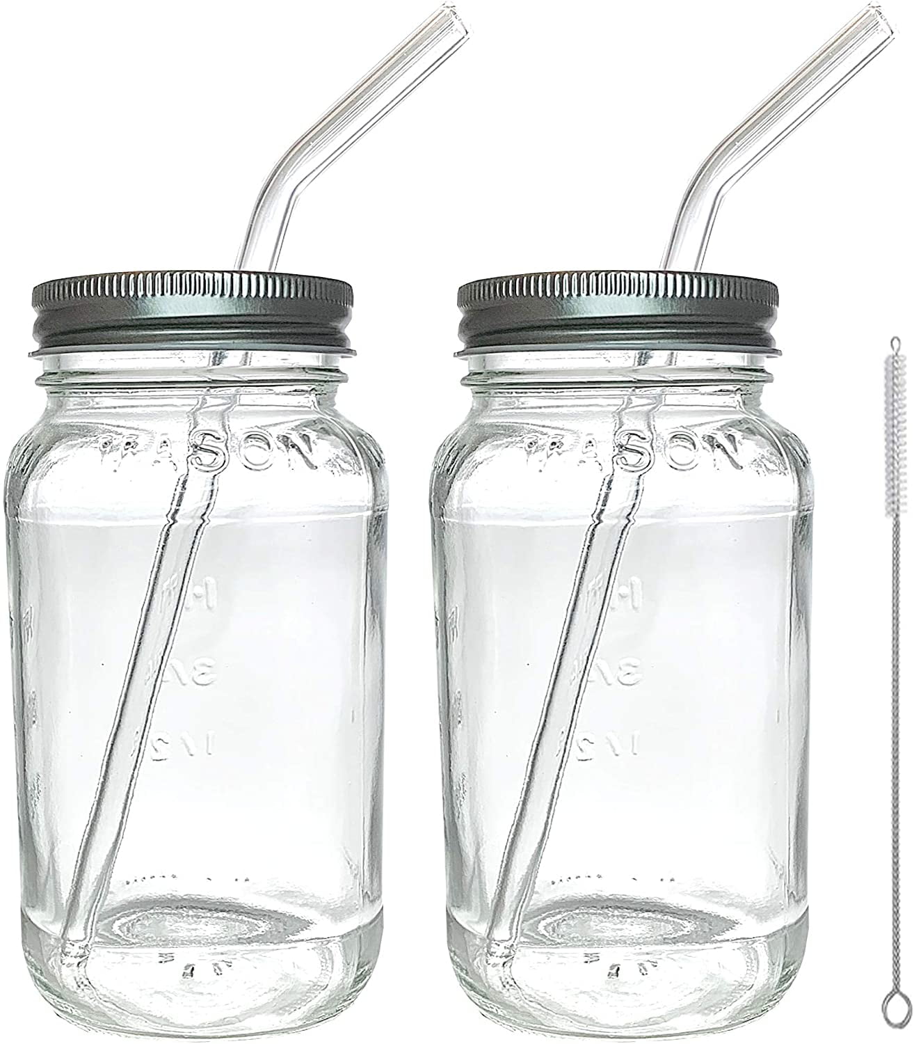 2 BPA Free Made in the USA by Jarming Collections Plastic Mason Jar Lids- Leak Proof Glass Mason Jars with Lids Extra Wide Mouth Mason Jar 32 oz