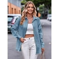 thumbnail image 3 of Womens Casual Collared Blouse Loose Fit Long Sleeve Button Down Seersucker Shirt Tops Blue S, 3 of 7