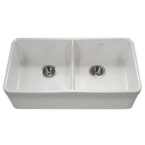 Houzer Platus 32 in White Fireclay Apron Front Farmhouse 50/50 Double Bowl Kitchen Sink with Low Divider - PTD-6400 WH