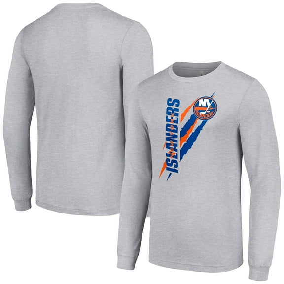 Men's Starter Heather Gray New York Islanders Color Scratch Long-Sleeve T-Shirt