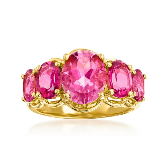 Ross-Simons 4.58 ct. t.w. Pink Topaz 5-Stone Ring in 18kt Gold Over Sterling, Women's, Adult