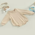 thumbnail image 3 of KEINXS Infant Girls Boys Romper Sweatshirts Solid Color Long Sleeve Crew Neck Jumpsuits Autumn Winter Baby Bodysuits, 3 of 9
