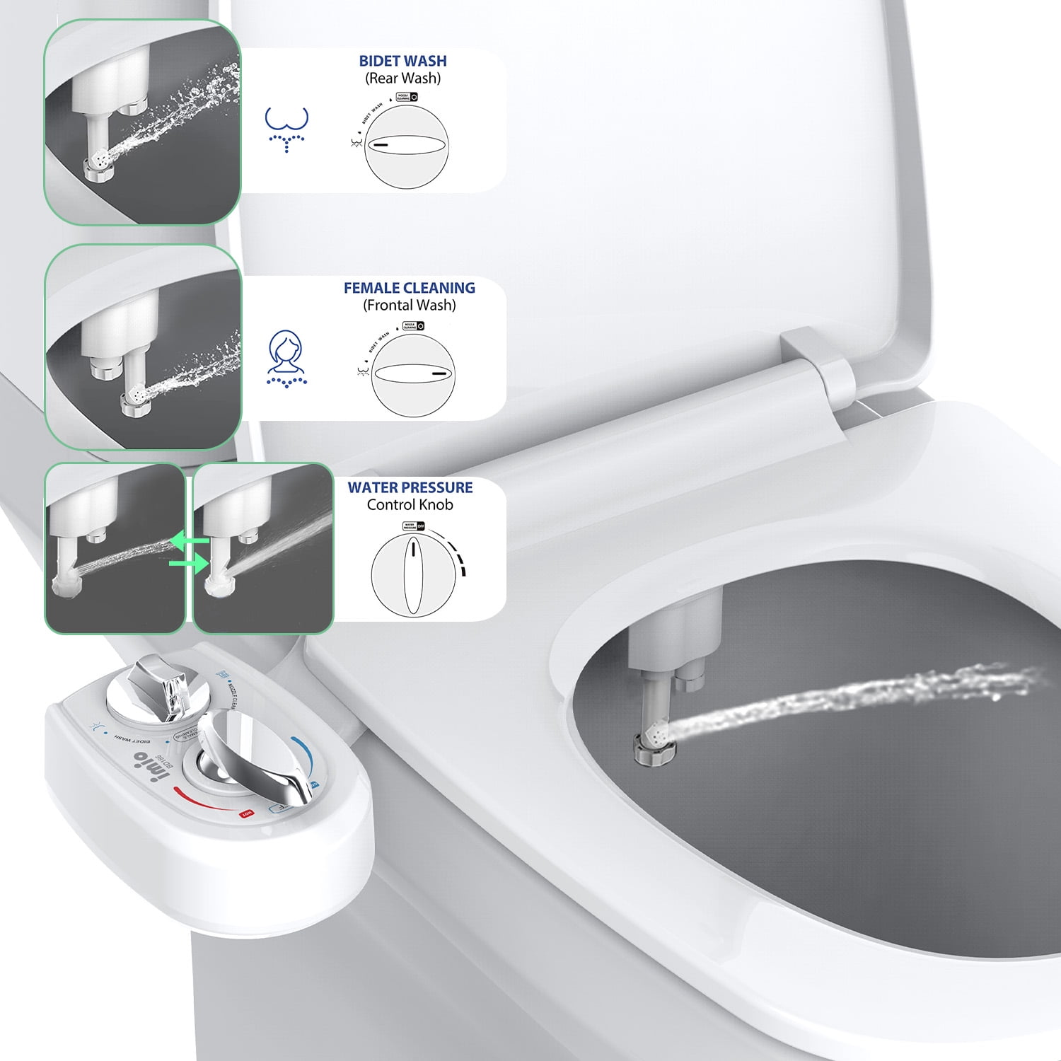imio BD186 Non-Electric, Bidet Attachment White with Self Cleaning Nozzle