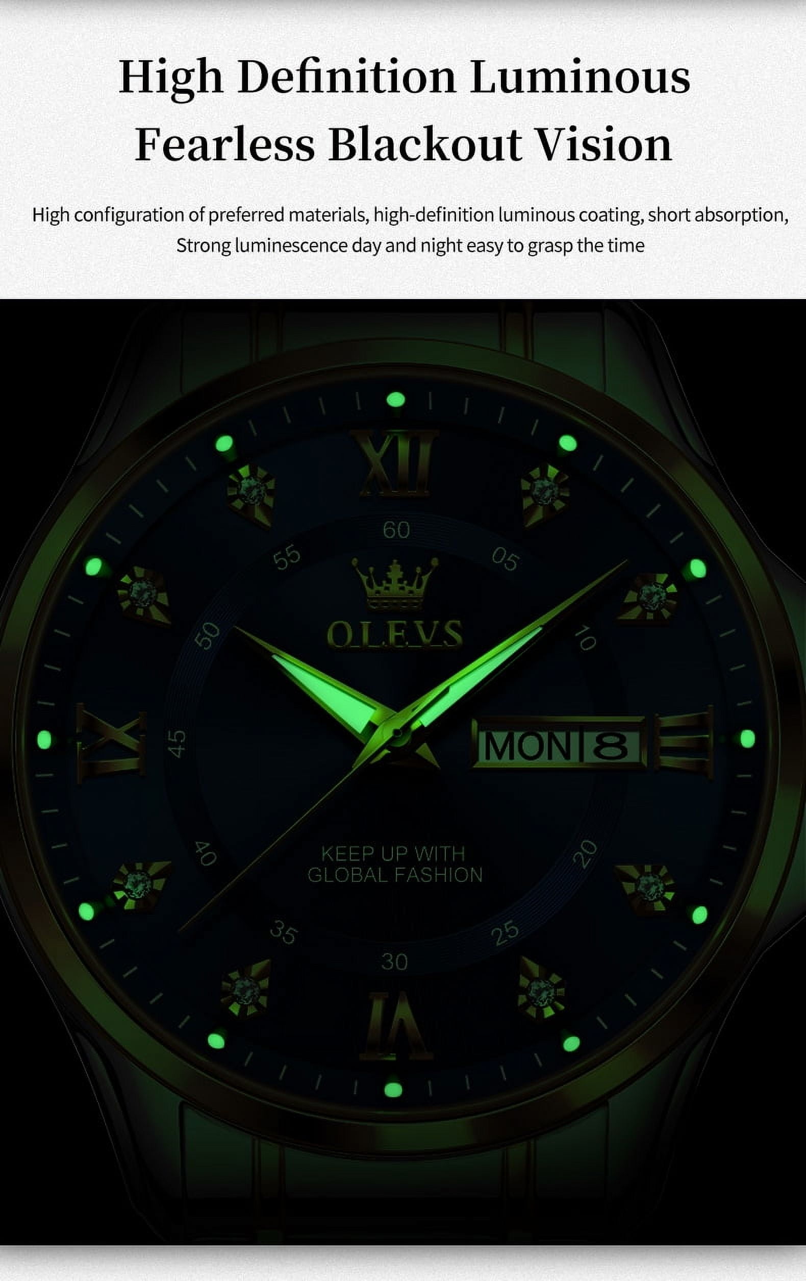 OLEVS Watches for Men Business Dress Diamond Analog Quartz Date Luxury Classic Casual Stainless Steel Waterproof Luminous Mens Wrist Watches Gifts Reloj para Hombre Blue/Gold/Black Dial