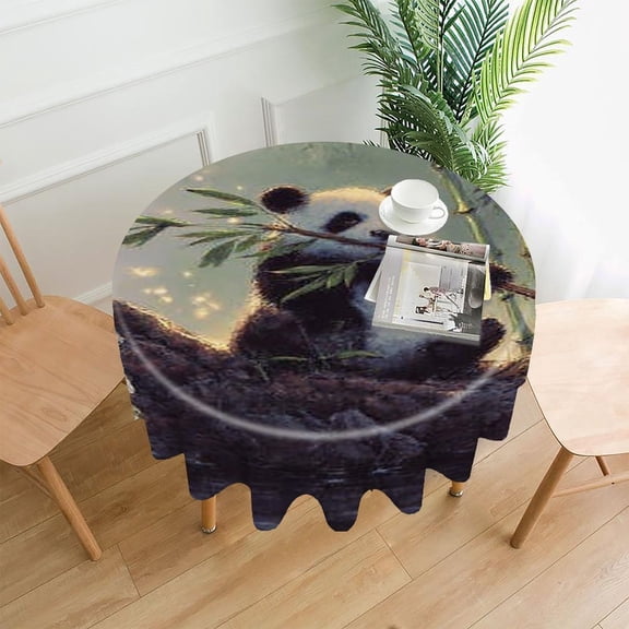 RKSupls 60 Inch Round Tablecloth, Panda Bamboo Water Premium Polyester Straight Edge Wrinkle Resistant Washable Table Cover for Party Home Dining Decor
