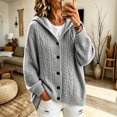thumbnail image 3 of Rrxhxhs Cardigan for Women Solid Color Cable Knit Button Front Long Sleeve Loose Casual Hooded Sweater Cover Up, 3 of 5