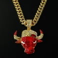 thumbnail image 2 of Domineering full diamond red bull head pendant accessories punk style galvanized 21K gold men's Cuban chain set diamond necklace pop elements, 2 of 9