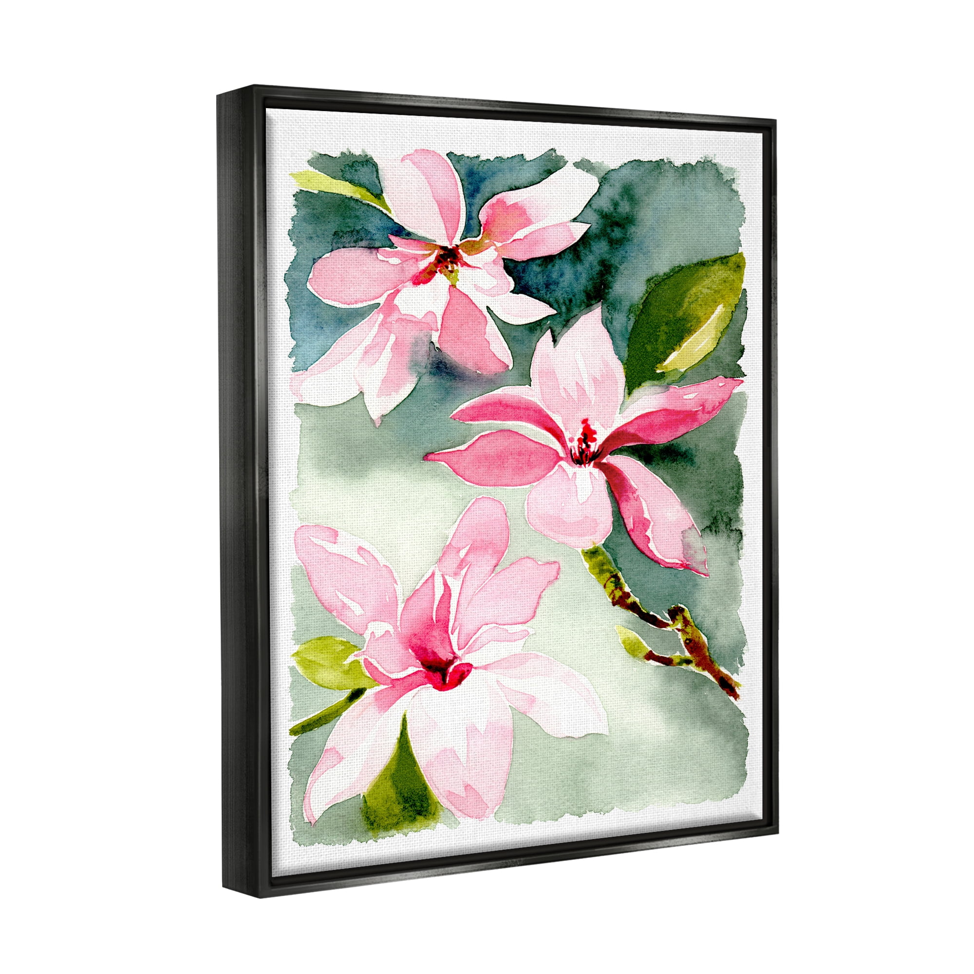 Stupell Industries Pink Flowers Watercolor Botanical & Floral Painting Black Floater Framed Art Print Wall Art, 17 x 21