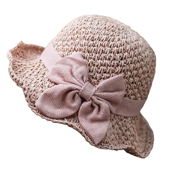 AirLoni Women French Retro Straw Woven Sun Hat with Ruffled Bow Foldable Breathable Elegant Wide Brim Summer Bucket Hat Beach Hat