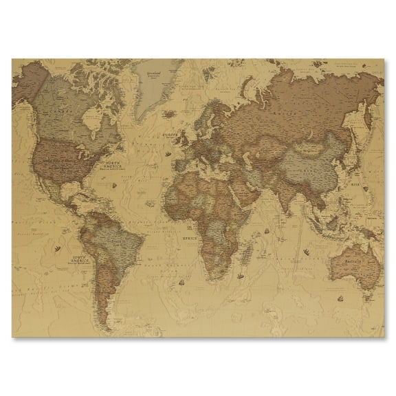 Ancient World Map III 8 in x 12 in Painting Canvas Art Print, by Designart