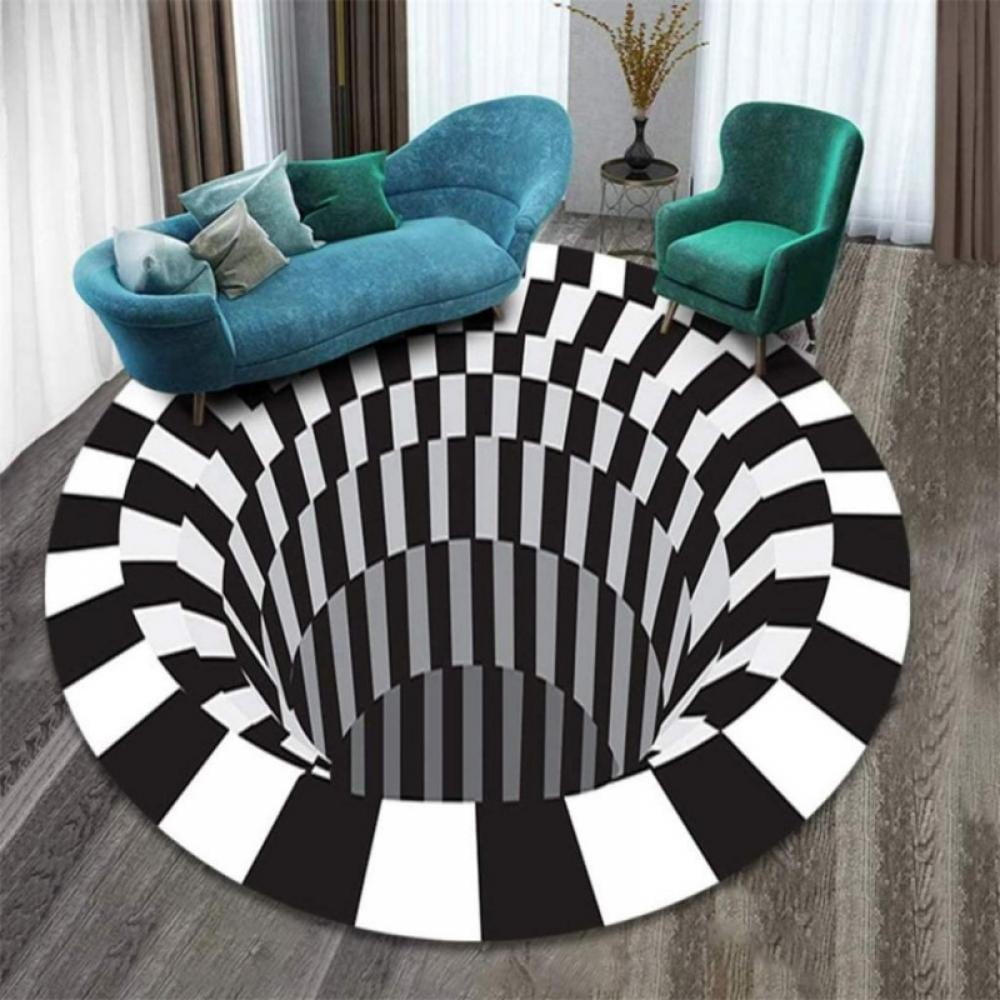 Round Grid 3D Illusion Vortex Bottomless Hole Carpet Non-Slip Mat Home Decor Hot 