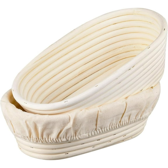 Banneton Bread Proofing Basket, 10 inch Banneton Basket Sourdough Proofing Baskets Set of 2 Oval Proofing Bowls with Liners for Professional & Home Artisan Sourdough Bread Baking Supplies