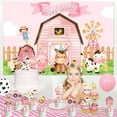 thumbnail image 3 of Pink Farm Birthday Party Decorations for Girls Farm Barnyard Happy Birthday Banner Cake Toppers Party Backdrop Tablecloth Cow Pig Donkey Balloons for 1st 2nd Farm Theme Birthday Party Supplies, 3 of 5