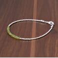 thumbnail image 2 of Peridot 3mm Round Shape Faceted Cut Beads 7 inch Silver Plated Clasp Bracelet for men, women, unisex. Link Chain Stacking Bracelet.|LINK_05349, 2 of 3