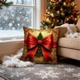 thumbnail image 4 of Virelaxpo Christmas Themed Linen Pillow Cover with Golden Bells and Red Bows, Festive Sofa Cushion for Living Room Bedroom Decoration, Luxury Red and Gold Color Scheme for Holiday Vibes, 4 of 6