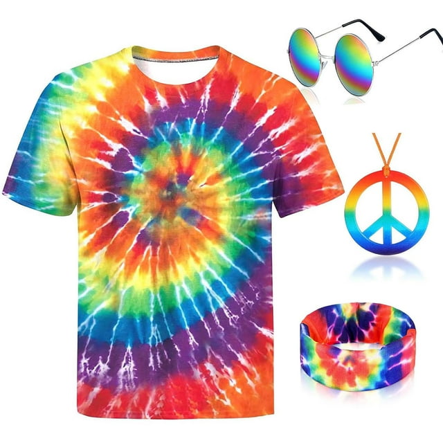 Conjunto de Disfraz Bombline Hippie 4 Piezas Tie Dye para Mujeres y Hombres