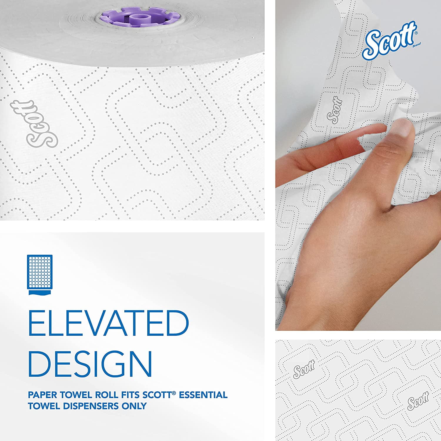 Essential High-Capacity Hard Roll Paper Towels, Bulk (02001), Elevated Design, Absorbency Pockets, White, for ScottBrand Purple Core Dispensers (6 Rolls at 950' Each, 5,700'/Case)