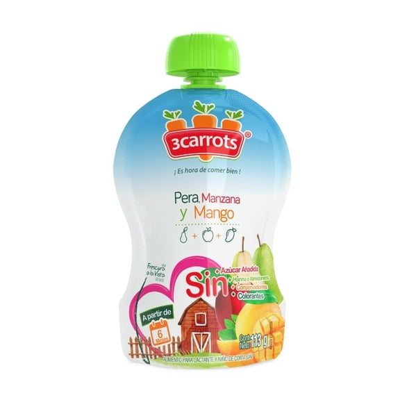 Alimento para lactantes 3Carrots pera manzana y mango 113 g