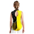thumbnail image 2 of TTAO Kids Girls Sparkly Gymnastics Dance Leotard Tassel Rhinestone Dancewear Figure Skating Bodysuit Yellow 14, 2 of 5