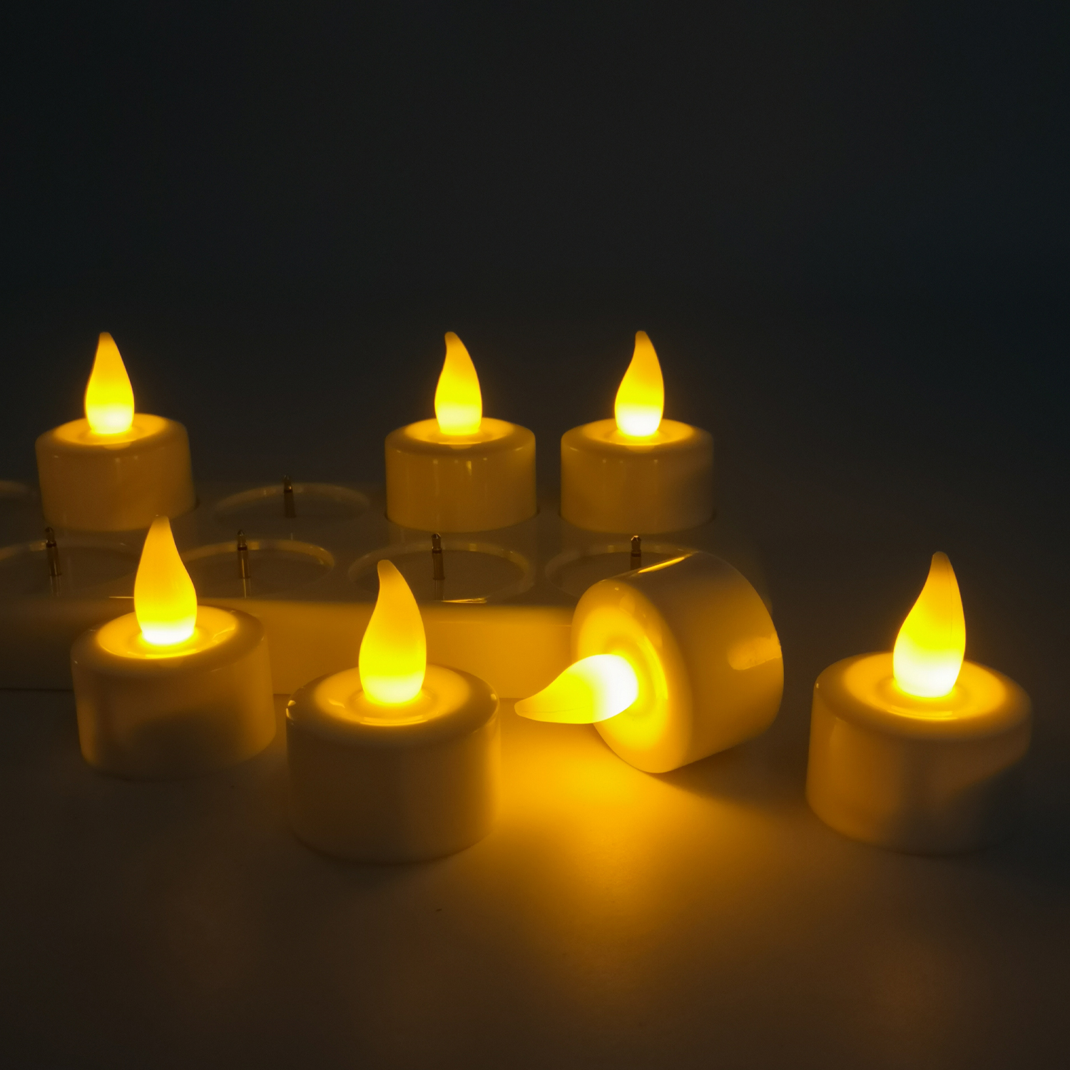 YASENN Rechargeable flameless Candles 12 Pack led Tea Lights Candles Realistic Flame Effect Program Flickering for Parties Weddings Bar Dinner Decorations
