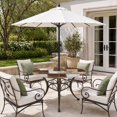 thumbnail image 2 of Round Outdoor Tablecloth with Umbrella Hole and Zipper, Patchwork Texture Tablecloth with Elastic Waterproof, Retro Rustic Blocks Abstract Linen Brown Patio Table Covers for 55" - 60" Pool Tables, 2 of 9
