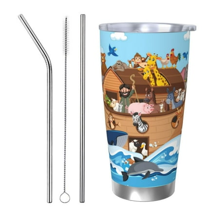

Goofa Animals on Noah s Ark Floating for 20 oz Skinny Tumbler Stainless Steel Coffee Mug Slim Vacuum Insulated Travel Cup Car Cup-Straw Three-piece Set