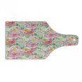 thumbnail image 1 of Watercolor Flower Cutting Board, Rose Flower Composition with Leaves in Soft Colors Blooming Plant Art, Tempered Glass Cutting and Serving Board, Wine Bottle Shape, Pink Green, by Ambesonne, 1 of 1