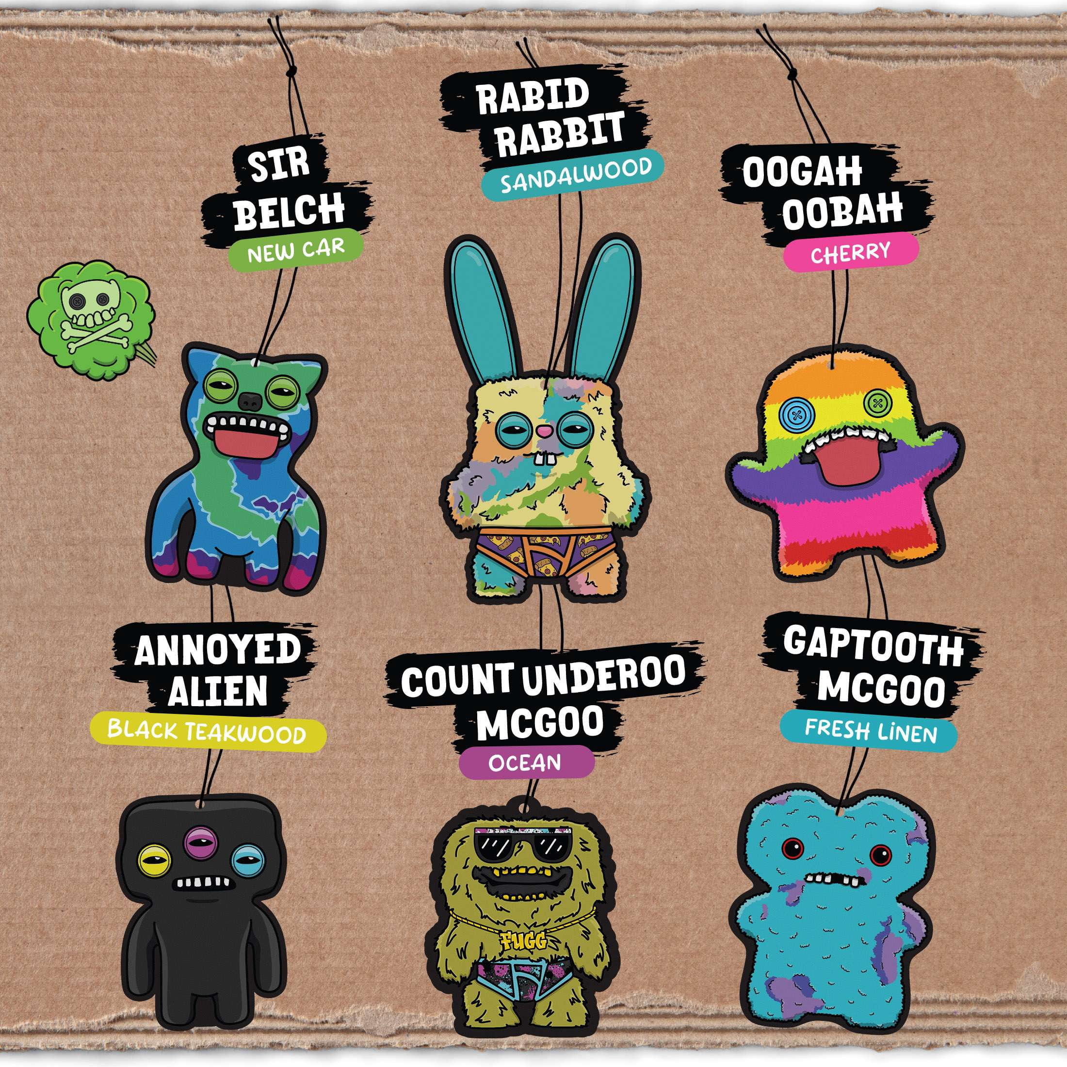 Fuggler Car Air Freshener 6-Pack, Long Lasting Odor Eliminator, Assorted Characters